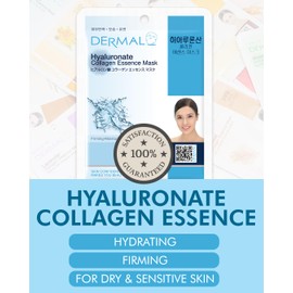 DERMAL Hyaluronate Collagen Essence Facial Mask Sheet 23g Pack of 10 - Hydro Boost Moisturizing for Dry Skin, Smoothing Fine Lines Wrinkles, Daily Skin Treatment Solution Sheet Mask