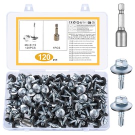 120 pieces trapezoidal sheet metal screws, self-tapping screws, 4.8 x 19 mm plumber screws with sealing disc, drilling screws, roof screws with sealing disc for roof sheet, trapezoidal sheet metal