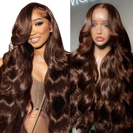 EECBN 22 inch Chocolate Brown Lace Front Wig Human Hair 220 Density 13x6 Hd Body Wave Lace Front Wigs Human Hair Pre Plucked Colored Frontal Wigs Human Hair Brown Wig Human Hair for Women