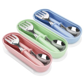 DIYJEP 9 Pieces Toddler Cutlery Set, Baby Cutlery with Storage Box, Stainless Steel Baby Fork and Spoon, Kids Travel Essentials Children Self Feeding Utensils for Home Travel School (Pink+Green+Blue)