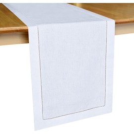 Oxyouth White Linen Table Runner 54 inches – Linen Handmade Hemstitch Table Runner 16 x 54 Inch – Washable Dresser Scarf for Spring, Easter, Memorial Day, Summer