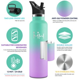 Motswedi Stainless Steel Drinking Bottle, 1000 ml, BPA-Free, Drinking Bottle with Straw, Cold and Warm, Stainless Steel Drinking Bottle, Leak-Proof, Thermos Flask for Sports, Fitness, Outdoor, Yoga