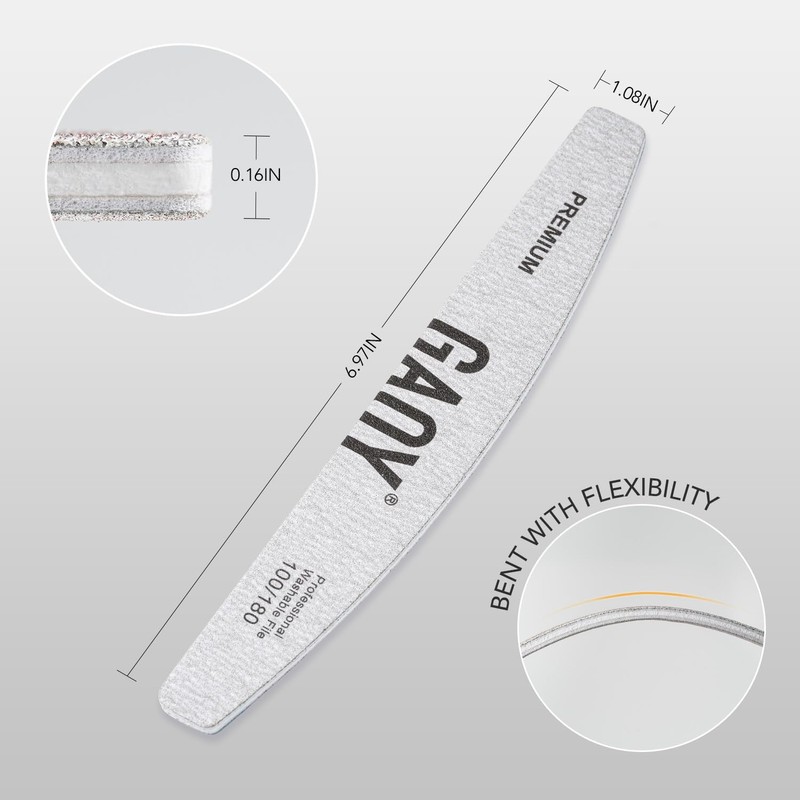GAOY Nail File, 10Pcs Professional 100/180 Grit Half-Moon Shaped Double