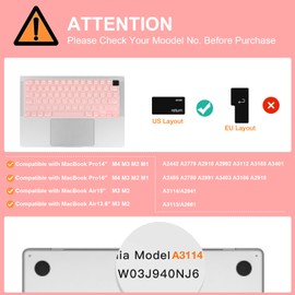 MOSISO Silicone Raised Keyboard Cover for Long Nails, Keyboard Cover with Cleaning Brush, Compatible with MacBook Air 15 M3 A3114 M2 A2941/Air 13.6/Pro 14/16 M4 M3 M2 M1, Pink