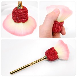 DANNEASY 1pc Nail Art Dust Powder Remover Cleaner Brush Rose Shape Long Handle Nail Art Brush for Nail Trimming Cleaning Makeup Brush Tools