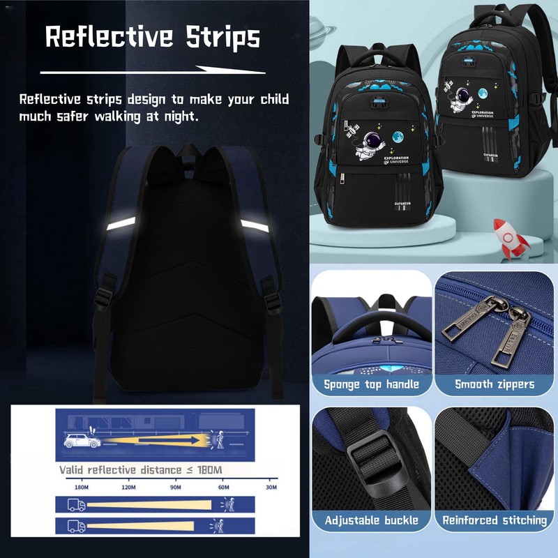 Space Childrens Backpack for Boys School, Multi-Pocket Boys School Bags