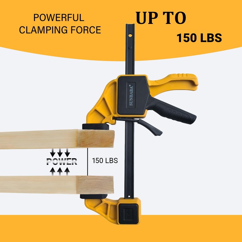 SUNBABA 6 Pack Clamps for Woodworking 12”(4)&6”(2) Light Duty One-Handed