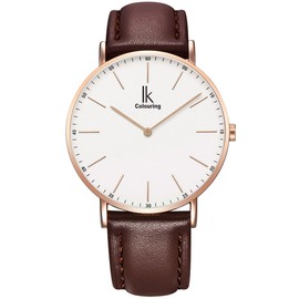 Alienwork IK Watch for Men and Women Flat Slim Wrist Watch Diameter 36 mm with Leather Strap