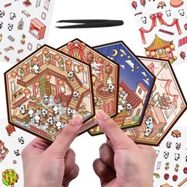 4 Sets 3D Fun Mini House Scene Stickers with Tweezers Make Your Own Panda Lantern Inn Cottage Sticker Scenes Cute Micro Room Craft Scrapbook Stickers for Relief Stress Pass The Time