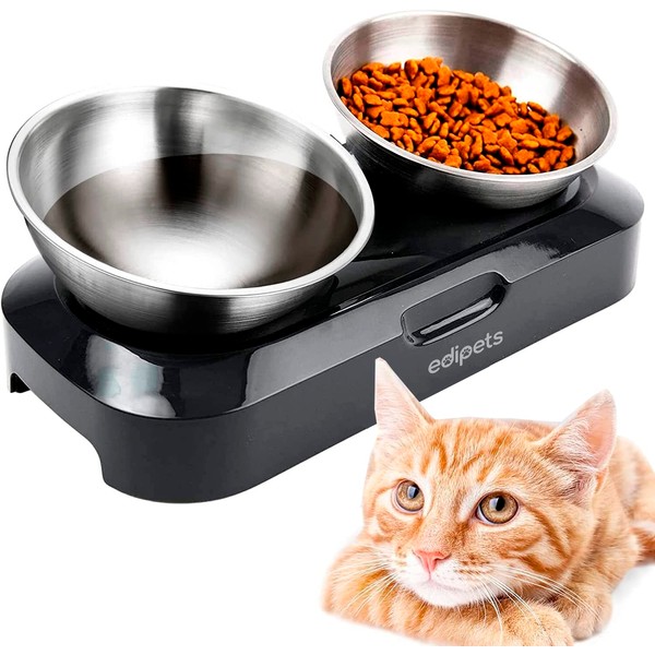Edipets, Raised Cat Bowl, Single or Double, Anti Slinging Bowl, Elevated for Dog and Cat (Stainless Steel)