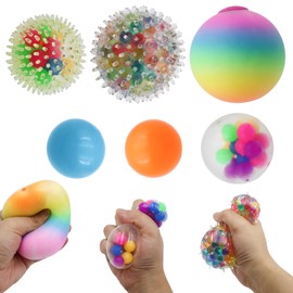 6 Stück Regenbogen Squeeze Bälle, Stressbälle, Antistressball, Mesh Stressbälle, Bunte Anti Stress Squeeze Traubenbälle für Kinder Erwachsene ADHS, Angst, OCD Angst abbauen und Beruhigung