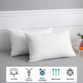 Bedecor Set of 2 Waterproof Cotton Cushion Covers, Breathable, Anti-Dust Mite, Cushion Cover with Zip, White (40 x 80 cm)