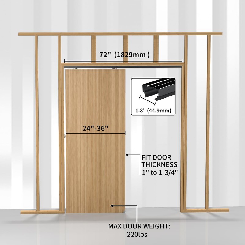 SongYung Pocket Door Hardware and Track Set, 72Inch Sliding Door