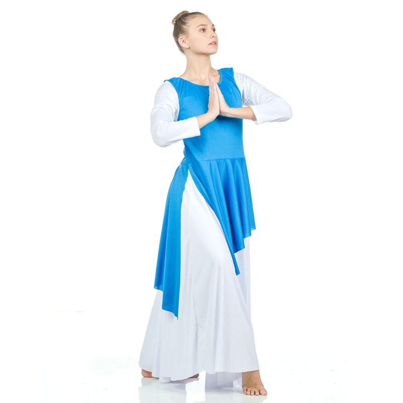 Danzcue Túnica asimétrica de alabanza para mujer, Azul brillante, L-XL