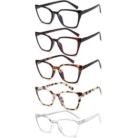 EYEURL Cat Eye Readers for Women - 5 Pack Blue Light Blocking Reading Glasses Ladies +4.00 Fashion Square Frames Magnification with Spring Hinge