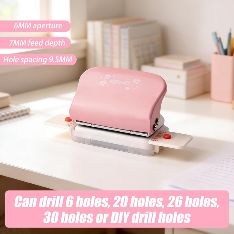 All Metal 6-Hole Punch, Paper Hole Puncher with Positioning Mark,