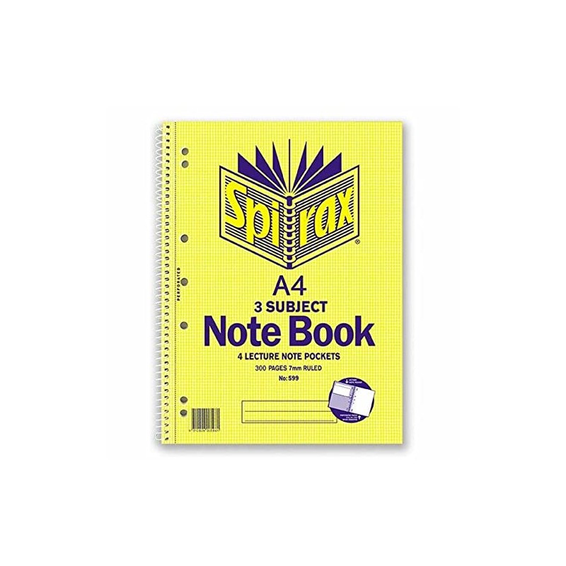 SPIRAX 56599 599 3 Subject Notebook, A4 300 Page