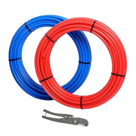 GUOFIS 1/2 Inch PEX-B Pipe, 2 Rolls Blue & Red Each 100 Feet (200 ft) Length PEX Tubing Pipes, with Pipe Cutter, for Potable Hot/Cold Water Plumbing and Heating Application