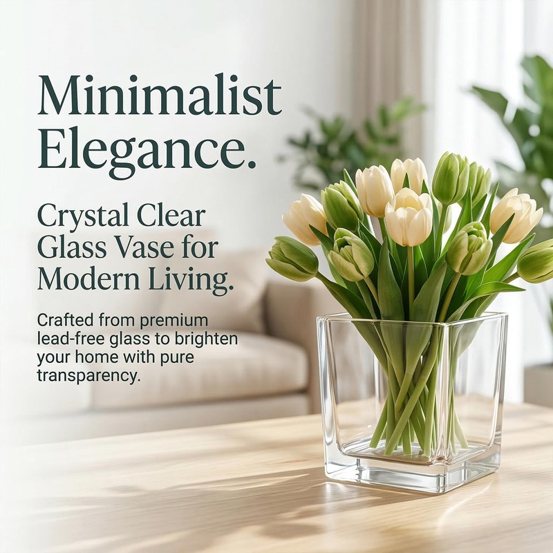 6 Pack Square Glass Vase 4" x 4" x 4",