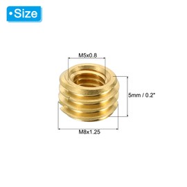 PATIKIL Brass Threaded Repair Insert Nut, 10 Pcs M8x1.25 Male to M5x0.8 Female Thread Sleeve Inserts Reducing Nut Adapter Reducer Screw Sleeves 5mm