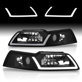 AJP Distributors Black Housing Clear Lens LED DRL Headlights Headlamps Corner Signal Reflector Lamp Light Assembly Left & Right Pair Compatible/Replacement For Mustang 1999 2000 2001 2002 2003 2004