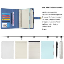 WASON Journal with Lock A5 Binder Diary Ruled Spiral Notebook Planner Portfolio and Refillable Writing Lined Paper Notepad, Pen, Clipboard Organizer For Ideal Business, School & Travel (Light blue)