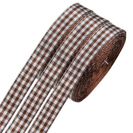 3/8 Inch Plaid Ribbon,3 Rolls Tartan Plaid Ribbon for Crafts,30 Yards Polyester Woven Edge Plaid Ribbon Plaid Wired Ribbon for Gift Wrapping DIY Holiday Party Decor (Brown)