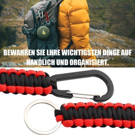 CGEAMDY Pack of 2 Paracord Key Chains, Paracord Keyring Carabiner, Lanyard with Carabiner Braided Lanyard, for Camping (Black and Red)