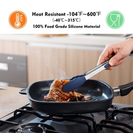 HOTEC Premium Stainless Steel Locking Kitchen Tongs with Silicon Tips, Set of 3-7", 9" and 12" (Gradient Blue)