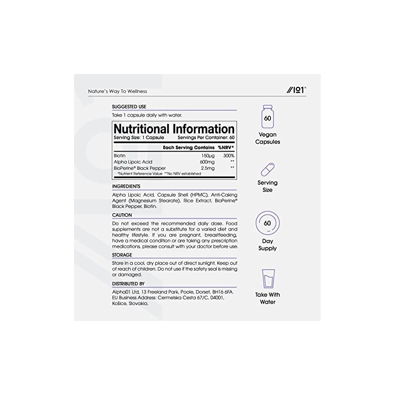 Alpha Lipoic Acid (ALA) 600mg - Made with Biotin &