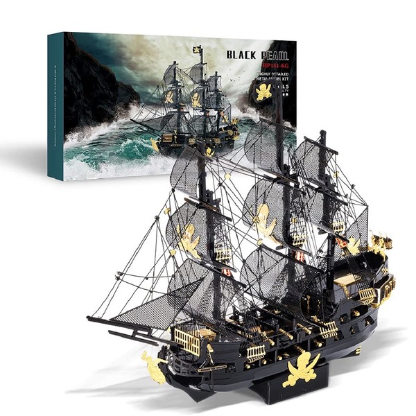 Piececool 3D Puzzles for Adults, Black Pearl Pirate Ship Metal Model Kits, 3D Watercraft Model Building Kit, DIY Craft Kits for Family Time, Great, 307Pcs