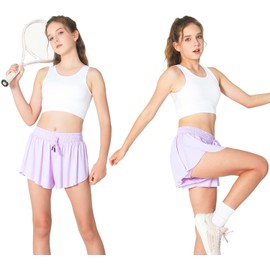 AIOIC Girls Butterfly Shorts Kids Flowy Shorts 2-in-1 Girls Butterfly Skirts with Pocket Lavender