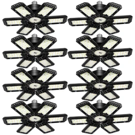 AUDLES 8 Pack LED Garage Light, 200W 20000LM 6500K LED Shop Lights, Garage Lights Ceiling Led with 6+1 Deformable Panels, Screw in E26/E27 Socket Bulb for Warehouse, Workshop, Basement, Barn Lighting