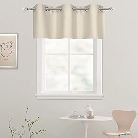 DECOVSUN Solid Grommet Top Greyish Beige Valance for Kitchen Blackout Curtain Valance for Living Room Short Straight Drape Valance for Bedroom Kids Room 42 Inch Wide by 18 Inch Long 1 Panel
