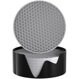 YUGUARD Silicone Coasters [8 Pack] with Holders Drink Coasters, for Hot or Cold Drinks Thickened, Non-Slip, Non-Stick (Gray)