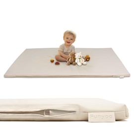 Funyoo Padded 48" ×48" Baby Play Mat for Playpens, 1.2" Thick Foam Mat with Soft Vegan Leather, Baby Tummy Time Playmat for Floor, Fits 50" x50" Playpens