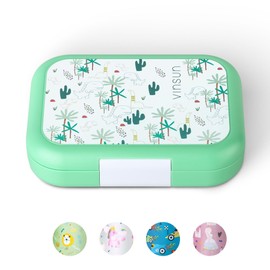 VINSUN Lunch Box for Children with 4 Compartments - Leak-Proof, BPA-Free, Dishwasher Safe - Green Bento Box with Dino Motif for Nursery, Primary School, Trips