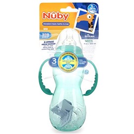Nuby New 3 etapas Ultra Durable Tritan Grow with Me Botella sin derrames a taza, 10 onzas, color verde azulado