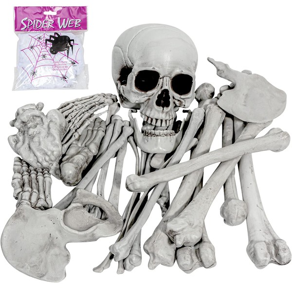 28 Pcs Halloween Skeleton Bones and Skull with 100g Spider
