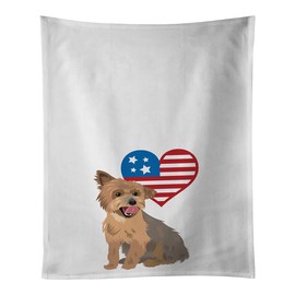 Caroline's Treasures Yorkie Blue and Gold Patriotic White Kitchen Set of 2Kitchen Cotton Hand-Towels