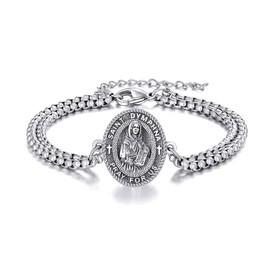 HKPATOP St Dymphna Medal Bracelet 925 Sterling Silver Saint Dymphna Pendant Bracelet Religious Protector Jewelry Gift for Women Men