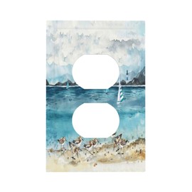 Beach Ocean Sailboat Seabird Summer Watercolors Light Switch Cover 1 Gang Duplex Wall Plate Outlet Covers Electrical Faceplate Receptacle Switchplate for Bedroom Bathroom Kitchen Decor