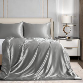 Homiest 60"x80" Duvet Cover for Weighted Blanket, Light Grey Satin Weighted Blanket Cover with 8 Ties, Silky & Removable Zippered Duvet Cover Full/Queen Heavy Blanket Duvet Cover for Adults