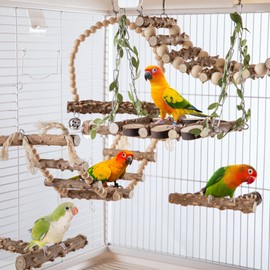 Bird Perch Toys,6 Packs Natural Bird Toys Parakeet Perch Swing Ladder for Cage Accessories for Small and Medium Parrots to Expend Energy