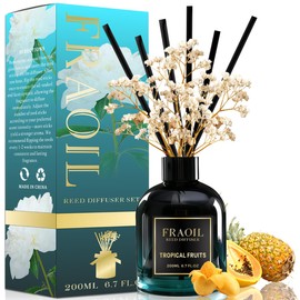 Tropical Fruits Reed Diffuser, Reed Diffuser Set 6.7 fl oz (200 ml) with 6 Reed Sticks, Home Fragrance Reed Diffuser for Bathroom Shelf House Bedroom Office Decor