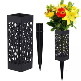 Londehuhai 2pcs Cemetery Vases with Stake, Grave Flower Holder with Drainage Hole Headstones Vase Outdoor Tombstone Cemetery Decoration for Memorials Artificial Flowers(Size:2)