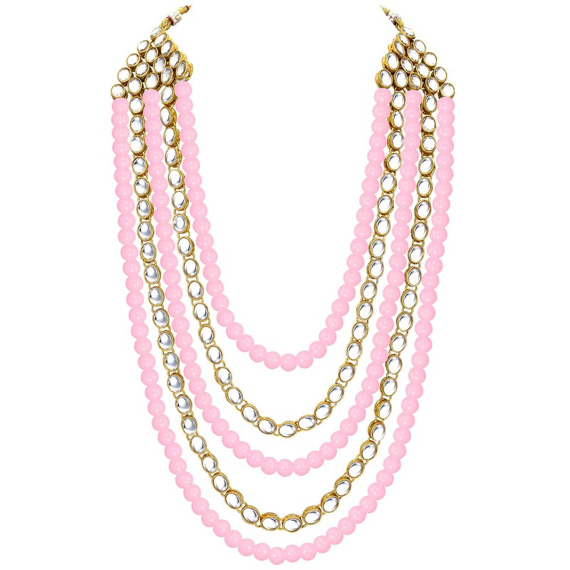 Aheli Kundan Pearl Long Multi Layered Collar Pendientes Set Joyería