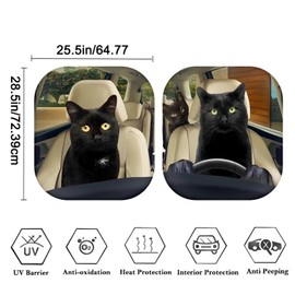 Suhoaziia - Parasol para parabrisas de coche con diseño de gato negro, ajuste universal, 2 unidades, bloquea el resplandor solar, UV y calor, protege el interior del coche