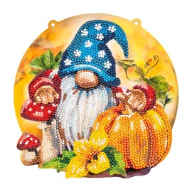 Ideen mit Herz Diamond Painting Window Decoration | Double-Sided Print | Approx. 20 cm Diameter | Includes Diamond Painting Stones for Front and Back (Gnome with Pumpkin)