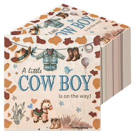 Baby Shower Napkins 50PCS A Cow Boy is on His Way Disposable Paper Napkins Weastern Rustic Baby Boy Party Supplies Decorations